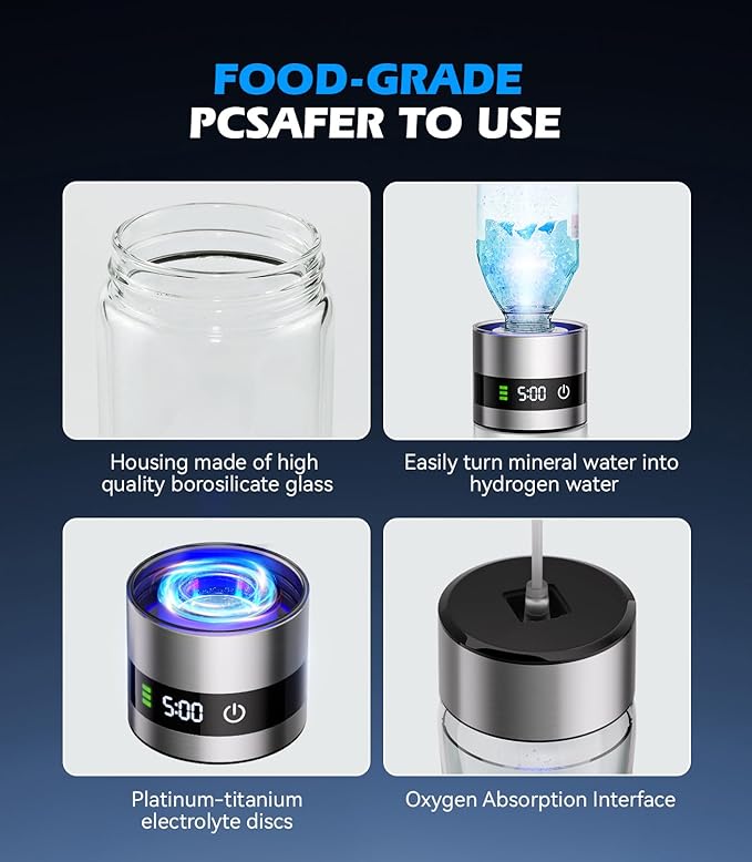 4.0 Upgrade Hydrogen Water Bottle & Hydrogen Absorption 【SGS Certification - 5000PPB】【NO.1-100% Odorless】 Hydrogen Water Bottle - 2025 SPE PEM Technique, Double Hydrogen Content 2PCS