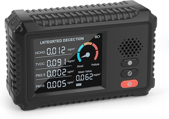 Air Quality Monitor Indoor Outdoor Air Quality Detector Portable Measures CO2 TVOC HCHO, Monitors Dust, Smoke, PM 2.5 Air Pollution, for Home Office, Reduce Your Exposure to Air