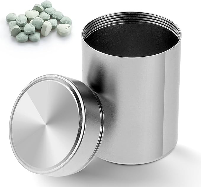 Portable Small Metal Pill Case, Round Aluminum Alloy Pill Holder, Waterproof Medicine Organizer, Pocket-Sized Pill Box for Travel and Outdoor Use, Silver