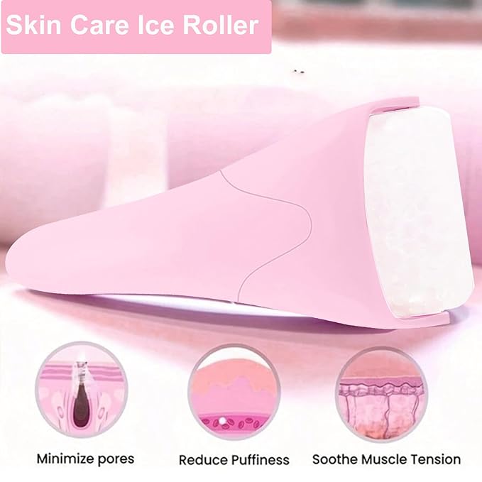 Ice Roller for Face, Face Roller-Cold Massage Stick for Cooling and Calming Puffiness Wrinkles Fine Lines - Skin Care Tools- Self Care Gifts for Women Men (Light Pink)