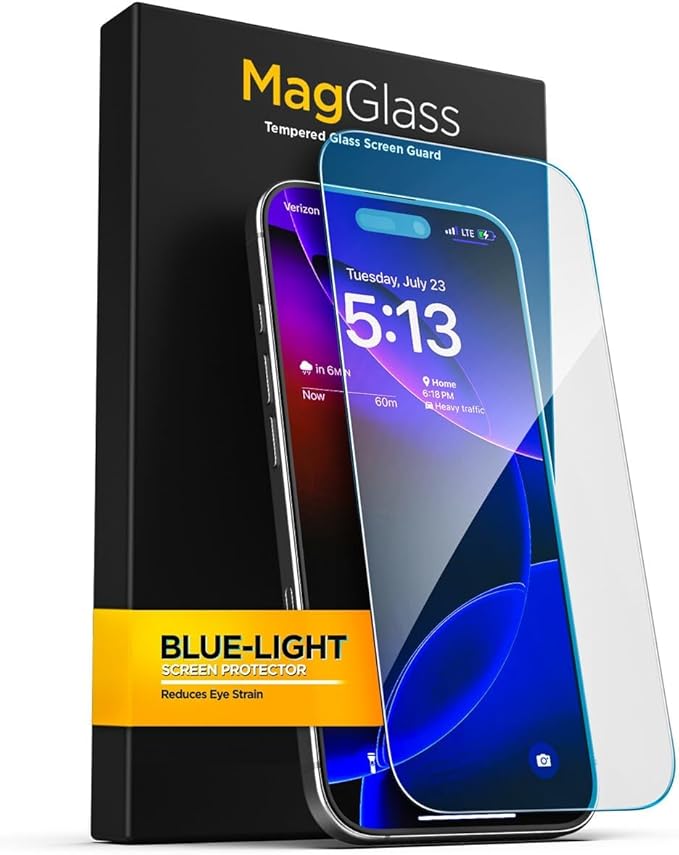 magglass Blue-Light Screen Protector for iPhone 16 - Bluelight Filter Tempered Glass (Easy Applicator Included)