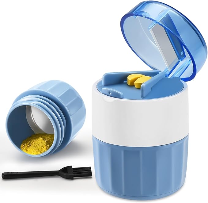 Pill Cutter, Crusher and Grinder, Splitter Accurate and Easy Cutting, Stainless Steel Blade, Perfect for Travel, Ideal for Purse or Pocket, Daily Usage, Ideal for Medication (Blue)