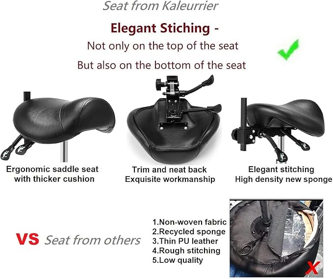 Kaleurrier Saddle Stool Rolling Swivel Height Adjustable with Wheels,Heavy Duty Anti-Fatigue Ergonomic Saddle Chair for Hair Beauty Salon Lab Dental Massage Office Home Kitchen(with Back, Black)