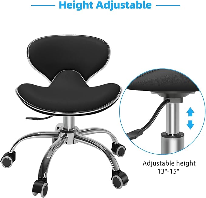 Pedicure Chair for Nail Tech,Adjustable Height, Hourglass Type Ergonomic Back Support Rolling Swivel Stool,Perfect for Massage and Salon Office Facial Spa Medical Tatoo