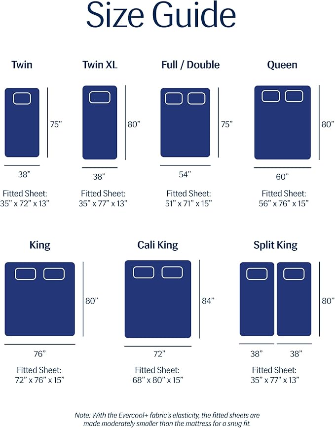 REST® Evercool®+ Cooling Fitted Sheet, Split King, Midnight Blue, 13’’Deep (Stretched up to 15’’) Silver Infused Cooling Bedding for Hot Sleeper and Night Sweat, for Fresh and Hygienic Sleep