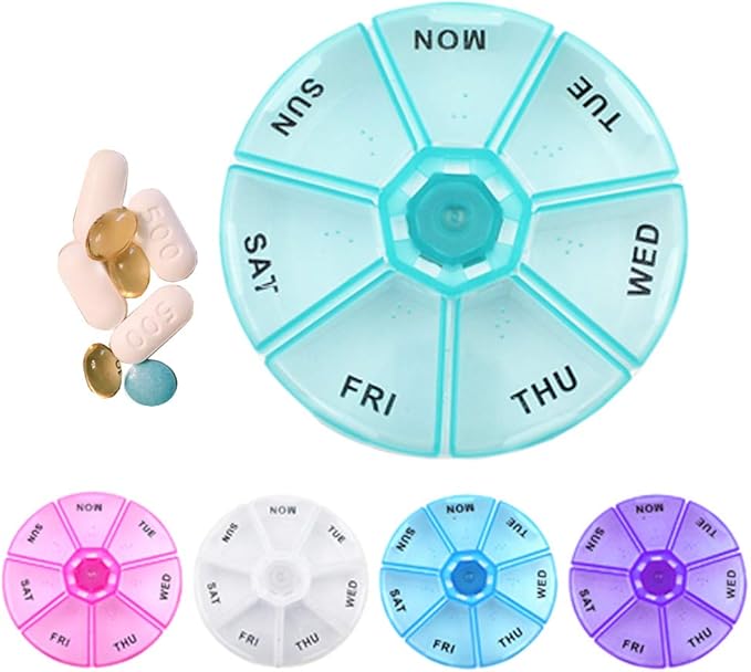 1 Round 7 Day Pill Box Medicine Organizer Daily Weekly Medication Holder Travel