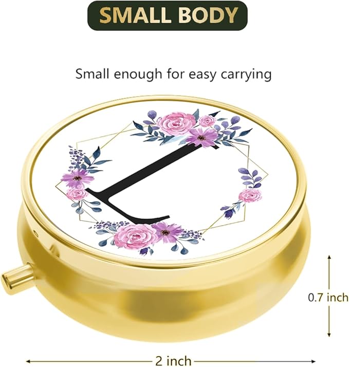 Small Pill Box for Purse Pocket, Personalized Small Pill Case 3 Compartment, Monogrammed Cute Pill Organizer, Gift for Women Teen Girls, Travel Mini Jewelry Box,Earring Holder Organizer
