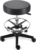 JMU Rolling Stool Heavy Duty 400lb with Footrest,PVC Leather Large Seat,Swivel Rolling Adjustable Height for Salon Spa Work Office Clinic Dentist Dentists Healthcare, Black