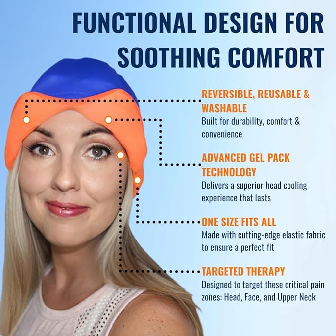Soothie Migraine Cap & Headache Cap - Cooling Headache Relief Cap for Migraines, Tension & Sinus Pressure - Wearable Migraine Mask & Ice Head Wrap - Cold Compress Hangover Cap, Total Blackout
