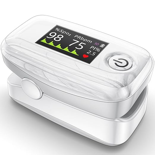 YM504 Pulse Oximeter, 4 Color TFT-OLED 20 × Memory Oxygen Monitor Fingertip, Blood Oxygen Saturation Monitor with Alarm, Batteries and Lanyard (White)