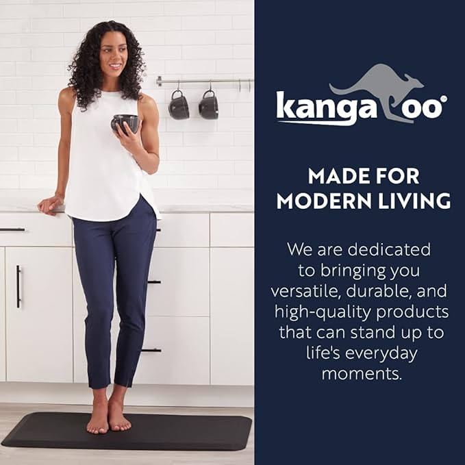 KANGAROO Thick Ergonomic Anti Fatigue Mats for Kitchen Floor, 58x20, Cushioned Standing Office Desk Mat, Waterproof Scratch Resistant Topside, Supportive All Day Comfort Padded Foam Rugs, Grey