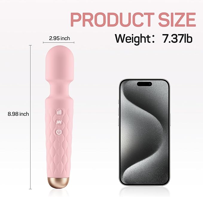 Personal Massager - 4H Max Runtime & Ultra-Quiet - Waterproof - 20 Modes 8 Speeds for Deep Tissue Back Massage, Post-Workout Recovery and Neck Muscle Relaxation（Pink）