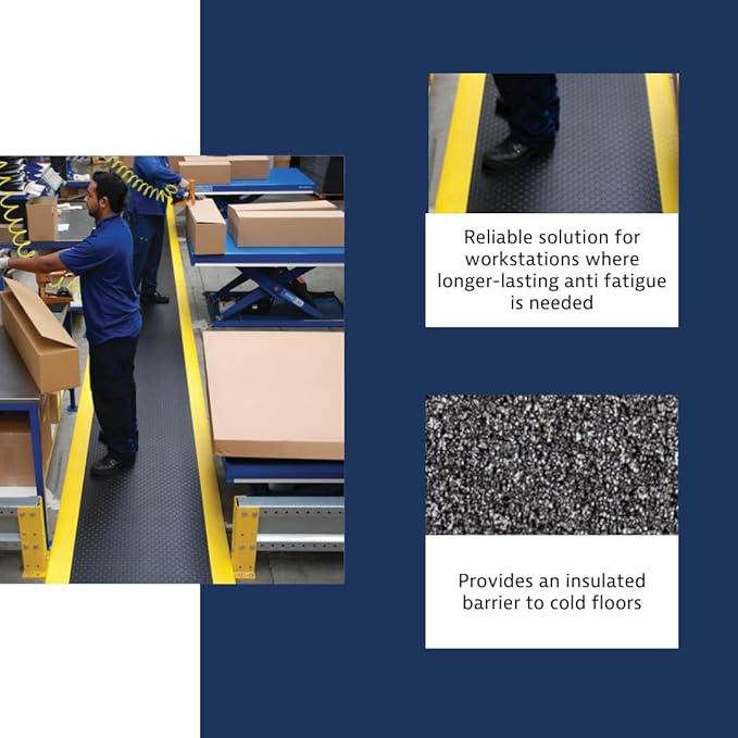 Notrax 417 Bubble Sof-Tred™ with Dyna-Shield® 4' x 60' x 1/2" Anti Fatigue Mat, Slip Resistant Bubble Textured Surface, Ideal for Industrial and Commercial Workplaces, Black/Yellow, 417R0048BY
