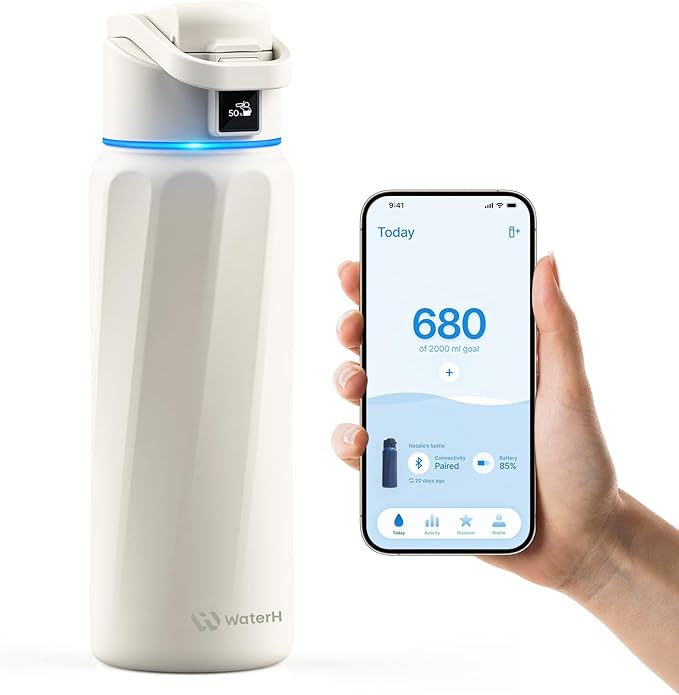 BOOST Smart Water Bottle with Reminder & Tracker, Double Wall Vacuum Insulated Bottles Stainless Steel, 32oz BPA-Free Wide Mouth for School, Gym, Office, Ideal for Mother's Day