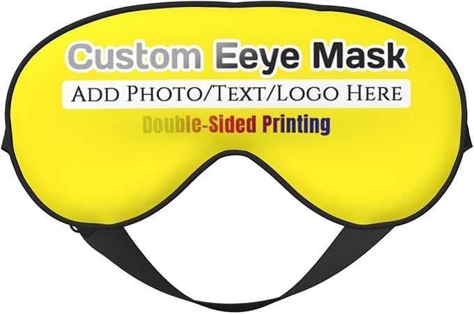 Custom Eye Mask,Add Your Image Text Personalized Sleep Shade Soft Blindfold Eyemask Blackout Eye Cover with Adjustable Strap for Sleep,Travel,Nap Yellow