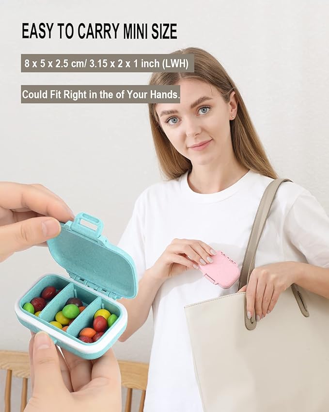 4 PC Pill Case 3 Removable Compartments Pill Box BPA-Free,Day Pill Organizer/3 Times a Day/AM-PM Travel Pill Organizer for Pocket or Purse Storage Vitamin, Fish Oil or Medicine
