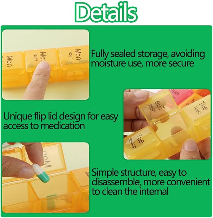 Large 7 Day Weekly Pill Organizer,4 Times a Day with Moisture-Proof Design,Portable Pill Box with Double Protection, Travel Pill Case for Vitamins and Medications