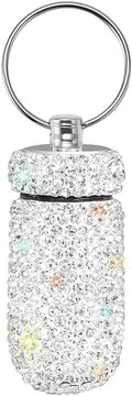 Portable Pill Case Pill Container Waterproof Pill Holder with Keychain Bling Pill Box Medicine Dispenser Bottle Storage for Outdoor Camping Travel (White)