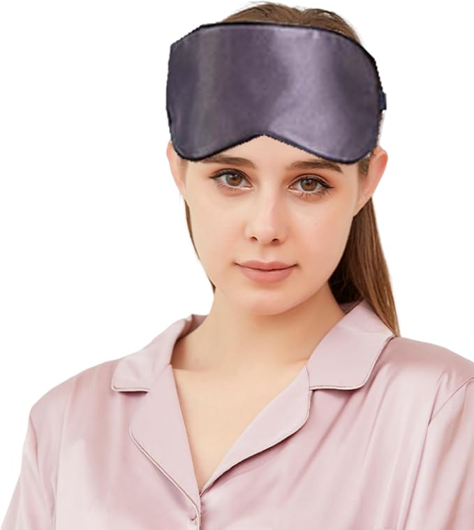 100% Mulberry Silk Sleep Mask for Women/Men Airplane Travel, Pure 22 Momme Silk Eye Mask Blackout for Sleeping, Ajustable, Luxury, Anti Wrinkle, Anti Aging Silk Blindfold, Made in USA (Slate Gray)