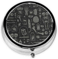 Pill Box 3 Compartment Pocket Small Pill Organizer Mini Metal Pill Holder Travel Portable for Man - Gothic Skull