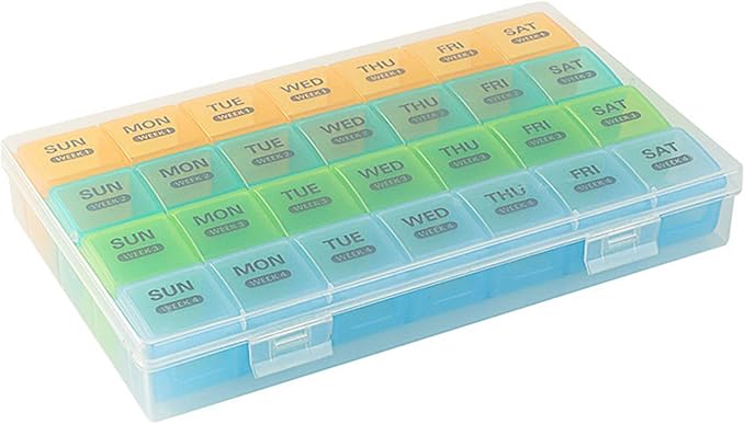 Monthly Pill Organizer 1 Time a Day with DustProof Case, Extra Large 4 Weeks Pill Box Once a Day, 28 Days Pill Container 1 Per Day, Weekly Vitamin Case, Daily Medicine Organizer for Fish Oil