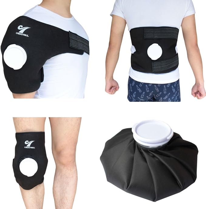Creatrill Reusable Hot Cold Therapy Ice Bag Pack (9") Neoprene Core Wrap with Elastic Strap, Portable Moist Heating Brace First aid Ice Compression Sleeves Pain Relief Pad