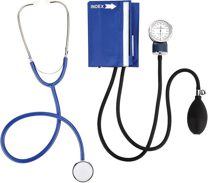 Homedics Manual Arm Blood Pressure Monitor with Stethoscope, Easy-to-Read Aneroid Gauge, Adjustable Nylon Cuff 9”-17”, D-Ring Fastener, Aluminum Chest Piece, Latex-Free