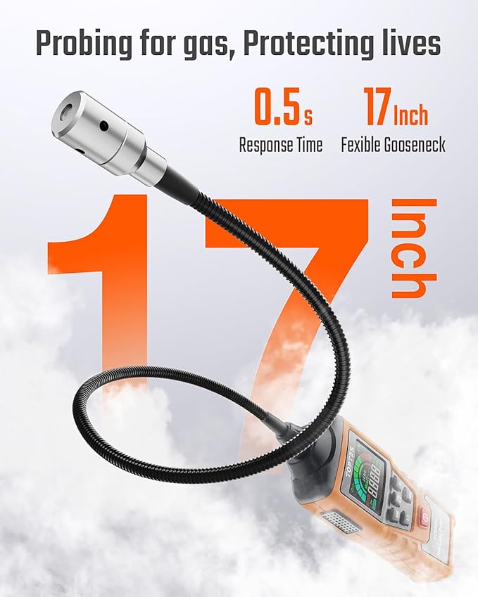 Rechargeable Gas Leak Detector, PT520B+ Natural Gas Leak Detector with a 17-inch Probe to Situate Gas Leaks for Propane, Natural Gas, Methane, LPG in RV or Home, Measuring PPM or%LEL - Orange