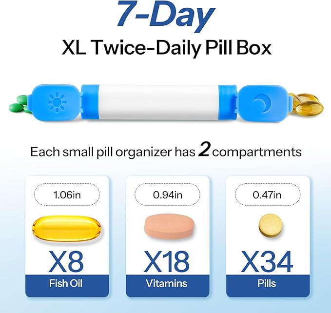 Daviky Pill Organizer 2 Times a Day - Large Capacity Weekly AM PM Pill Box with Heart Latch, 7 Day Travel Pill Case, Cute Medicine Organizer for Medication, Vitamins, Supplements