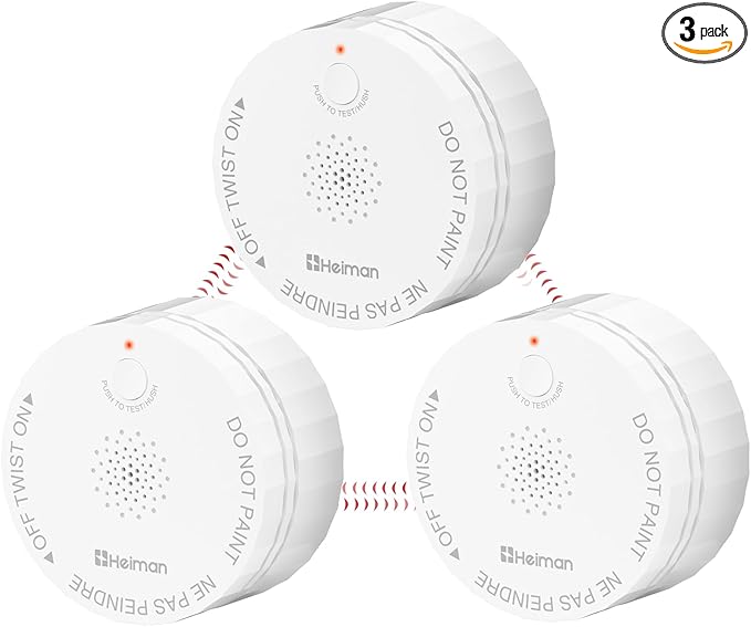 Heiman Smoke Detectors, Interconnected Photoelectric Battery Operated Smoke Alarms, Ul 217 10th Certified, Wireless Interlinked Portable Mini for Home, 3 Pack