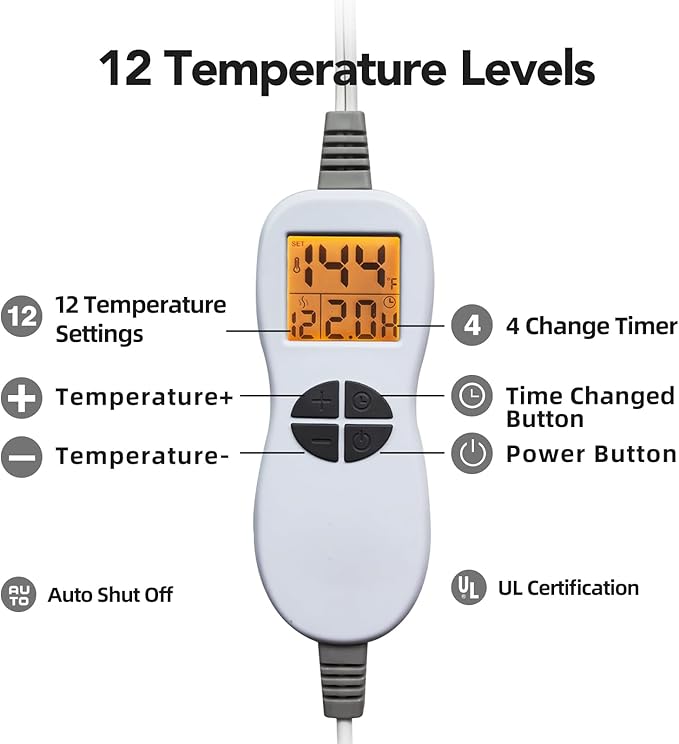Ambershine 19''x24'' Weighted Neck & Shoulder Heating Pad, 2.5lbs with 12 Temperature Settings& 4 Auto-Off Timers, Pain Relief for Neck/Shoulder/Back, Christmas Gifts for Women Men Mom Dad (Gray&Blue)