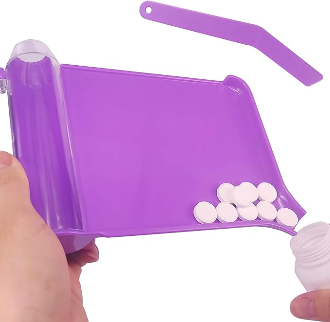 Medarchitect Left Hand Pill Counting Tray with Spatula (Purple - L Shape)