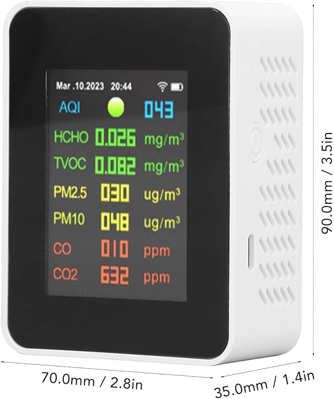 Multifunctional Air Quality Monitor Color LCD Display Indoor Pollution Detector for Home Office Car and School Air Testing