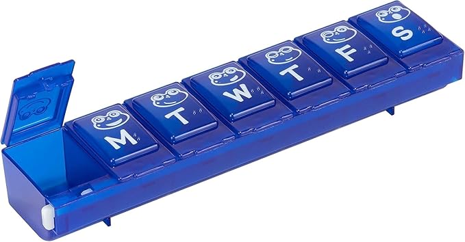 EZY DOSE Kids Weekly (7-Day) Pill Case, Medicine Planner, Vitamin Organizer Box, Large Locking Compartments to Secure Prescription Medication and Prevent Accidental Spilling, Color May Vary, BPA Free