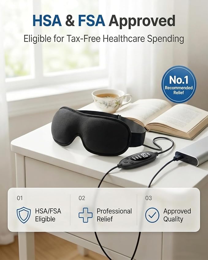 Heated Eye Mask for Dry Eyes: FSA&HSA Eligible, Stable Warm Compress for Tired Eyes, Stye & Blepharitis Relief – with Temperature & Timer Control, USB-Powered – Ideal for Sleep, Office & Travel