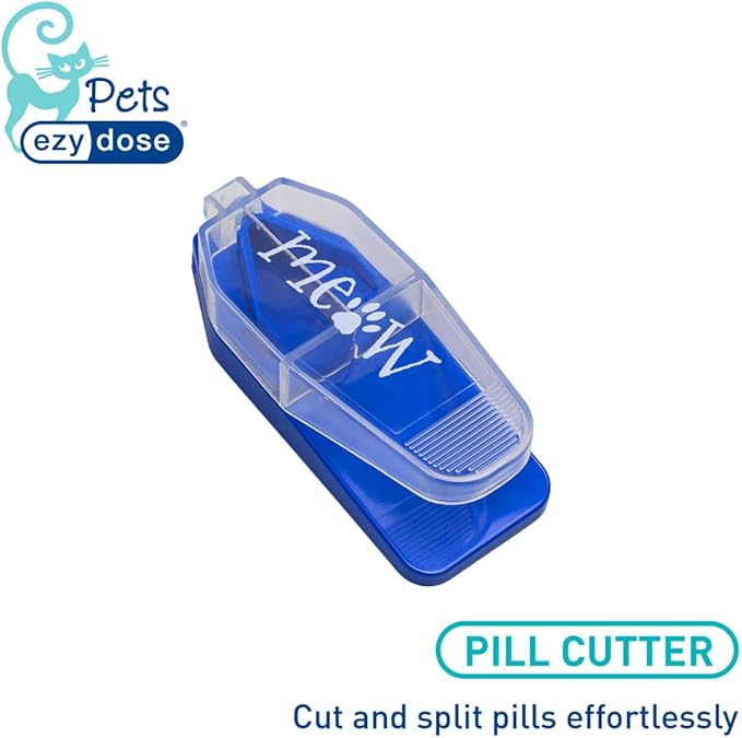 Ezy Dose Pet Pill Cutter with Safety Shield for Cats, Daily Usage, Safely Cut Pills, Vitamins and Tablets, Accurate and Easy Cutting, Great for Hiding Medication in Treats, Blue, BPA Free