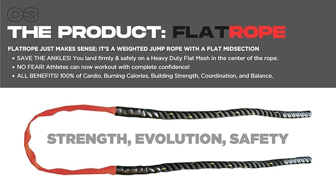 Patented FLATROPE 5lb Weighted Jump Rope, Heavy Flat-Mesh Design to Reduce Ankle Injury, Adjustable Strength-Training Rope for Muscle Building, Conditioning & HIIT, Home Gym Fitness Equipment for CrossFit, HYROX, Spartan, DEKA Athletes