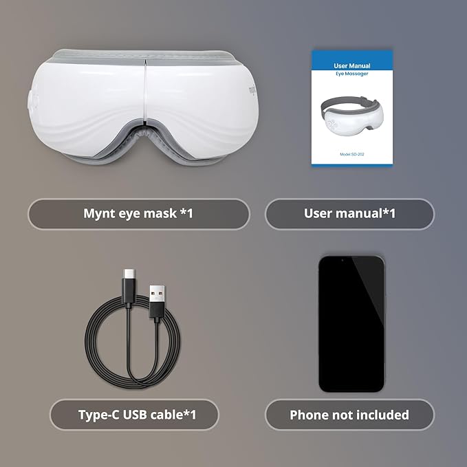 Mynt 5 Mode Eye Massager with Heat and Cooling, Heated Eye Massager with Bluetooth Capability, Folding Eye Mask Massager with Heat and Cool, Eye Massage with Voice Announcement, Gifts for Valentine