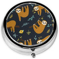 Metal Silver 3 Compartment Pill Box Pocket Portable Mini Travel Pill Case Small Round Decorative Medicine Box Vitamin Pill Organizer with Sloth