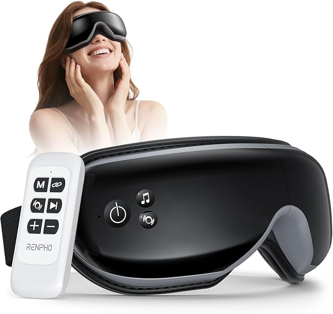RENPHO Eye Massager with Heat, FSA Eligible HSA, Birthday Gifts for Men, Eyeris1 Eye Massager with Remote Compression, Sleep Mask for Relax Migraine Relief Reduce Strain Improve Sleep