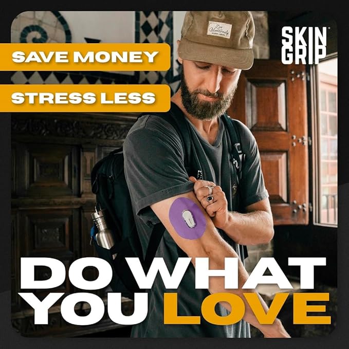 Skin Grip Adhesive Patch Compatible with Dexcom G6 Adhesive Patches Waterproof & Sweatproof with Cutout, Lasts 10-14 Days, Continuous Glucose Monitor Patch, CGM Sensor Cover – 20 Pack, Purple