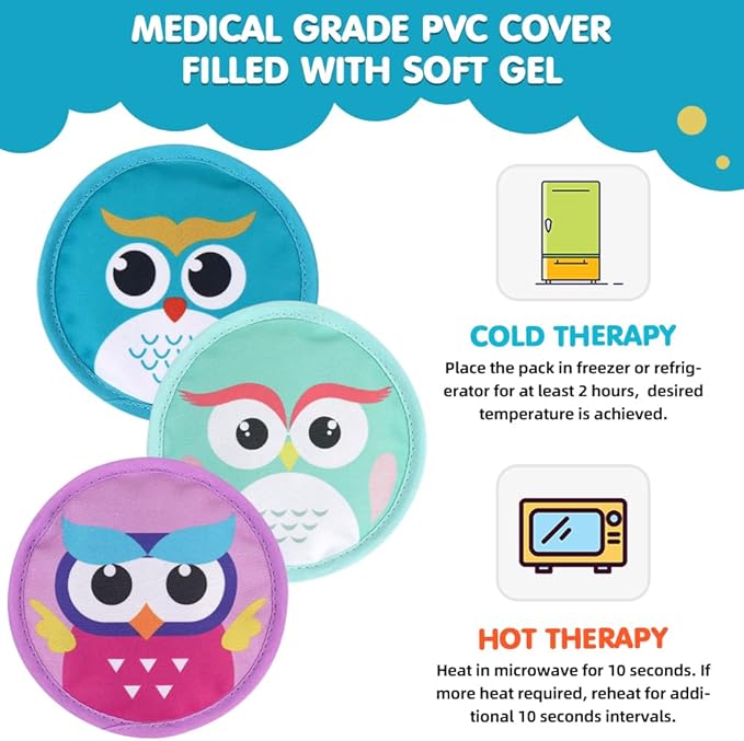 Hilph Kids Ice Pack for Boo Boos, 3 Durable & Washable Toddler Hot Cold Packs for Kids Injuries Reusable, Cute Gel Ice Pack for Children Pain Relief, Swelling, Bruise, Fever