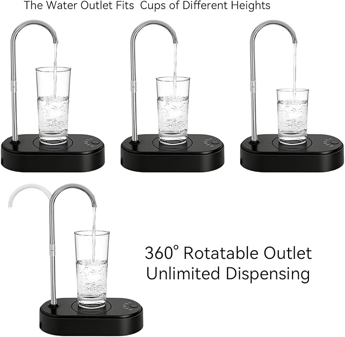 Desktop Water Dispenser for 5 Gallon Bottle, Automatic Countertop Water Dispenser, 6 Dispense Modes, USB Rechargeable, Universal Water Jug Pump for Home, Office, Kitchen, Camping