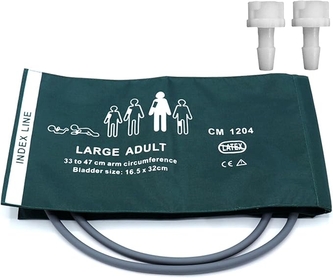 NIBP Cuff with BP18 Connectors for Large Adult, 33-47 cm Reusable Dual Tube Nylon Replacement BP Cuff with Inner Airbag for Blood Pressure Monitor Machine
