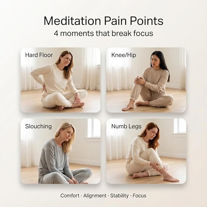 Ergonomic Meditation Cushion with Foot Rest & Carry Strap – Large Floor Cushion for Adults – Meditation Seat & Yoga Cushion for Mindfulness, Sound Healing & Reiki