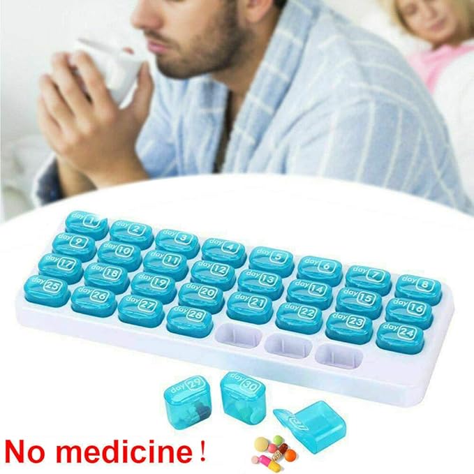 Magik 31 Day Monthly Pill Organizer Medication Pod Compartment Planner Box Plastic(Blue,1 Pack)