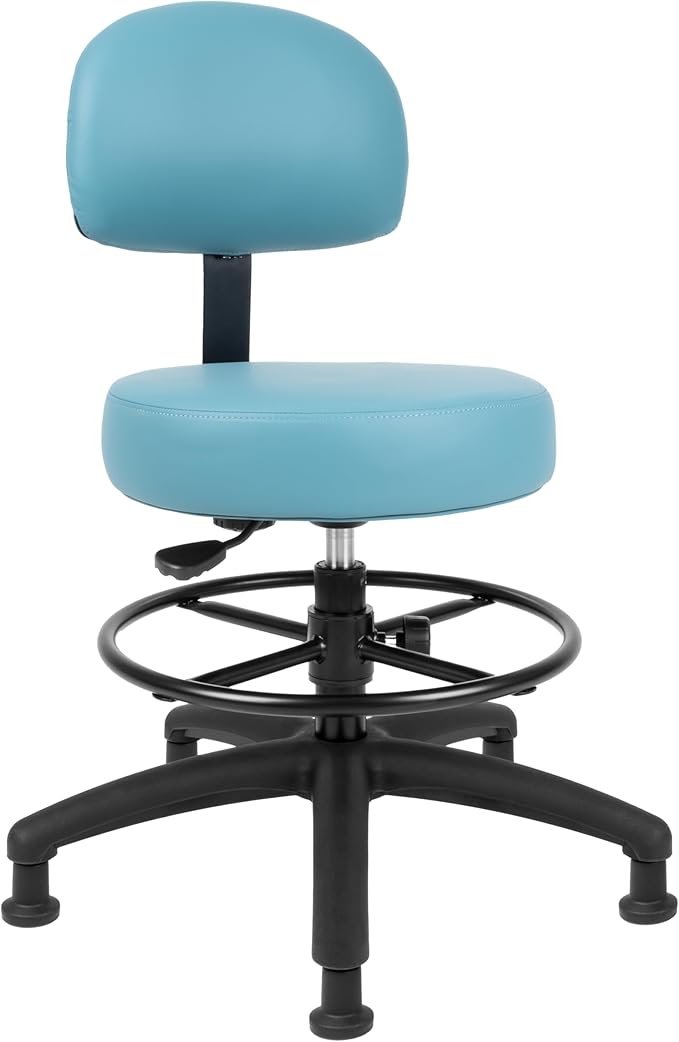 TAKE UR SEAT® Economical Multi-Purpose Medical Spa Drafting Stool with Adjustable seat and Back Height. Advanced Fabric seat Cover is Easy to Clean. Glide (Med. Bench Height Blue)