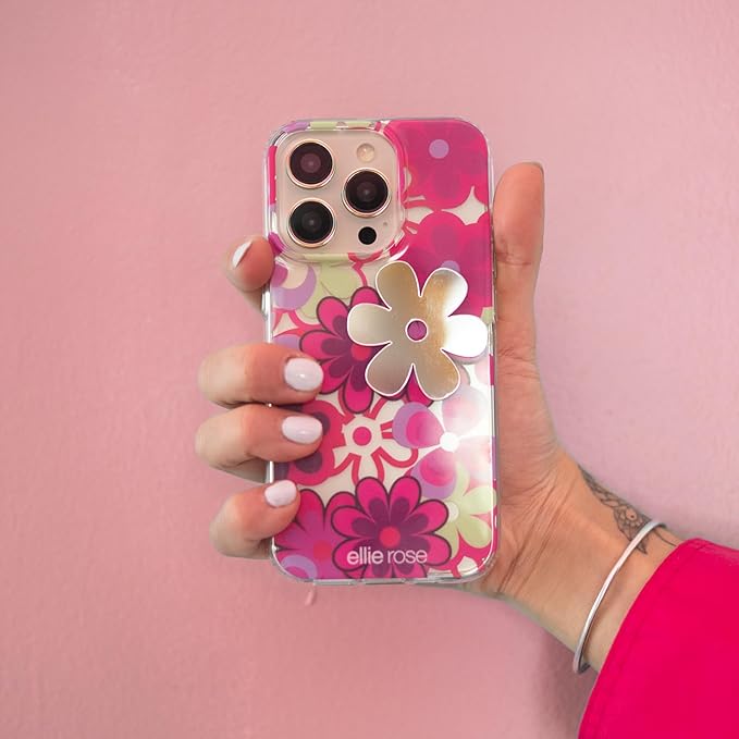 Ellie Rose Mirror Decal for Smartphone, Stick-On Mirror Phone Charm Sticker (Flower)