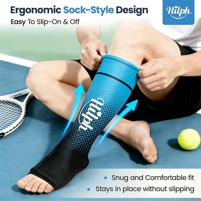 Hilph Full Calf & Foot Ice Pack Wrap for Running Recovery, Extended Leg Foot Cold Compression Therapy Sock Sleeve for Shin Splints Pain Relief, Reduce Swelling, Muscle Recovery After Exercise