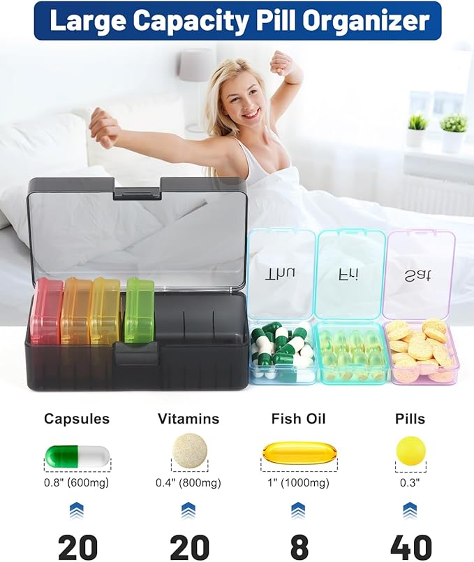 Weekly Pill Organizer - Pill Box 7 Day, Cotatoc Daily Pill Case with Large Capacity Compartments, Medicine Pill Organizer for Travel, Fish Oil Vitamins and Supplements